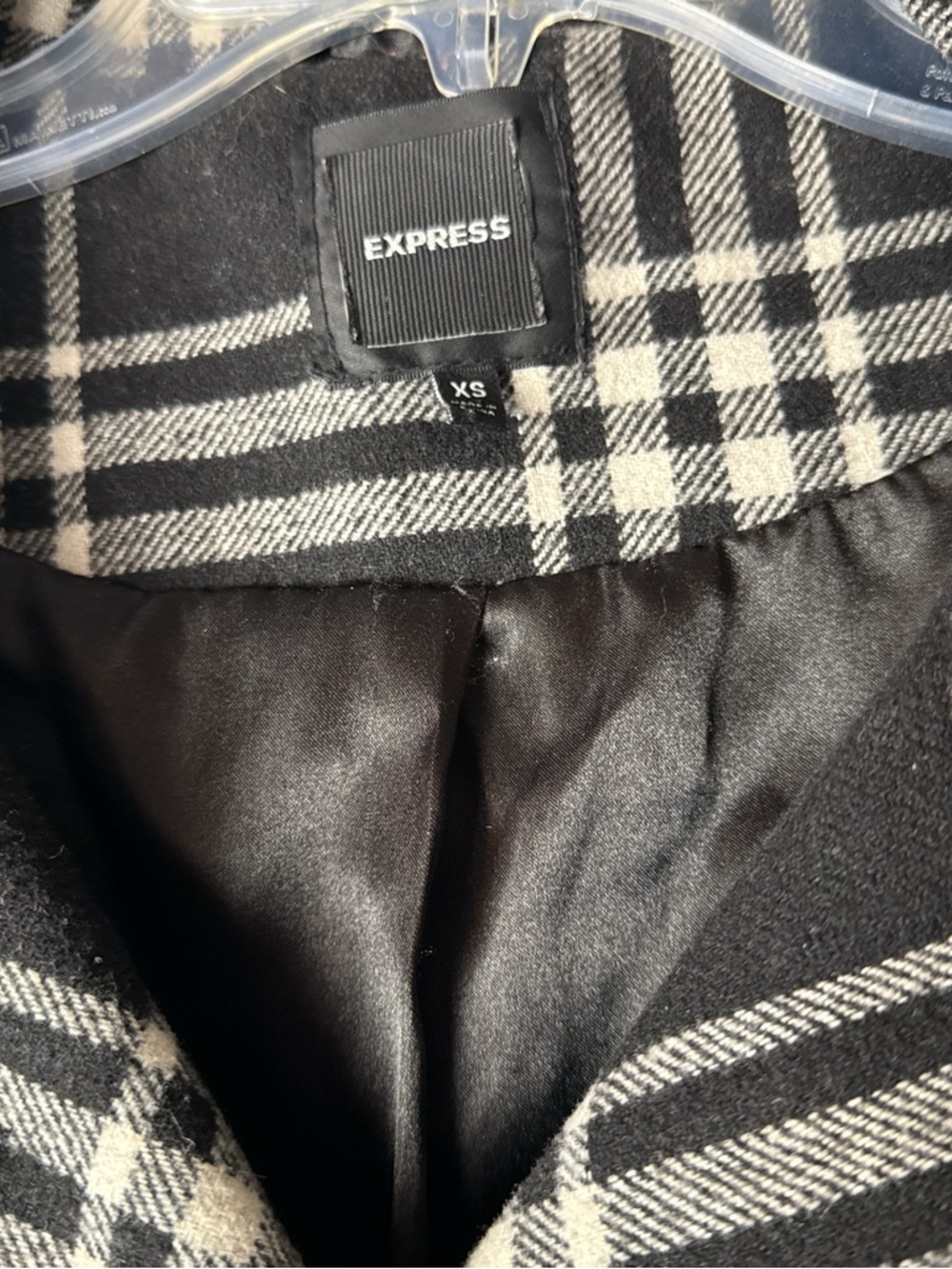 Vintage Express Black & Cream Plaid Belted Fit-and-Flare Coat Wool Blend - Picture 4 of 8